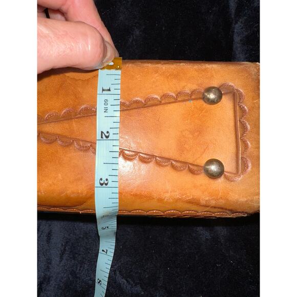 VINTAGE UNIQUE TURQUOISE LARGE WESTERN TOOLED LEATHER BAG! - Picture 8 of 11